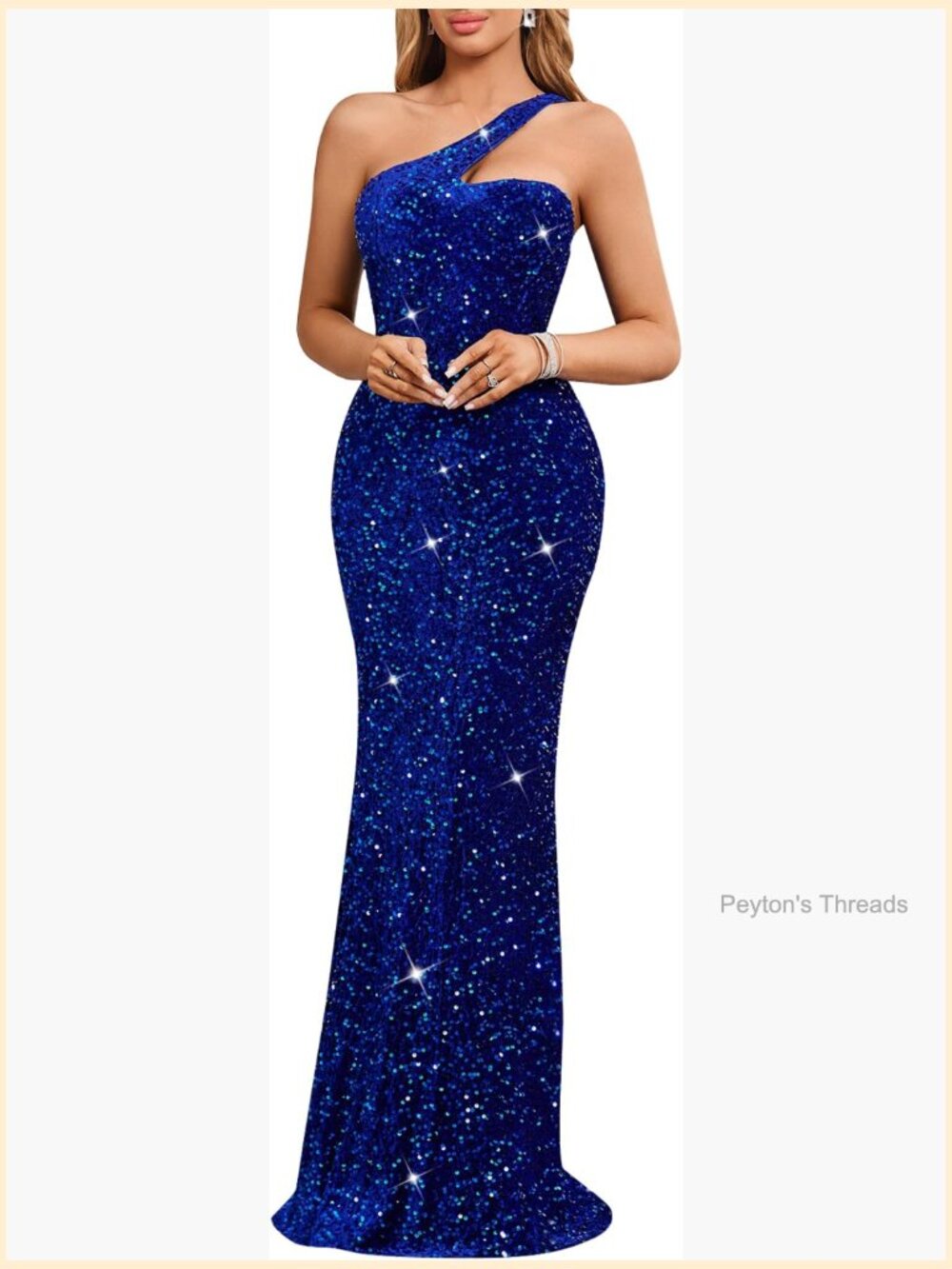 Sequin One Shoulder Mermaid Evening Gown Maxi Dress